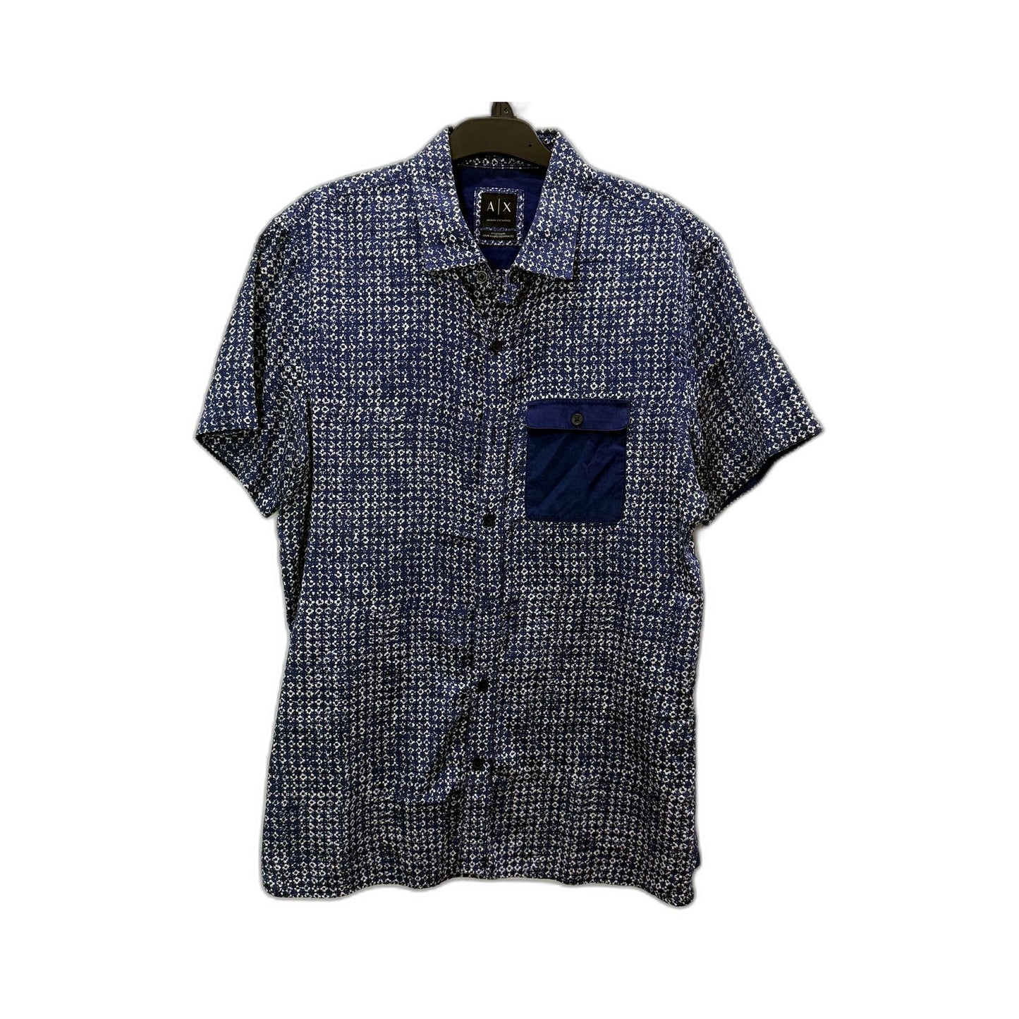 Armani Exchange Mens Button-Down Shirt Casual Cotton Blue and White Size S
