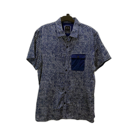 Armani Exchange Mens Button-Down Shirt Casual Cotton Blue and White Size S