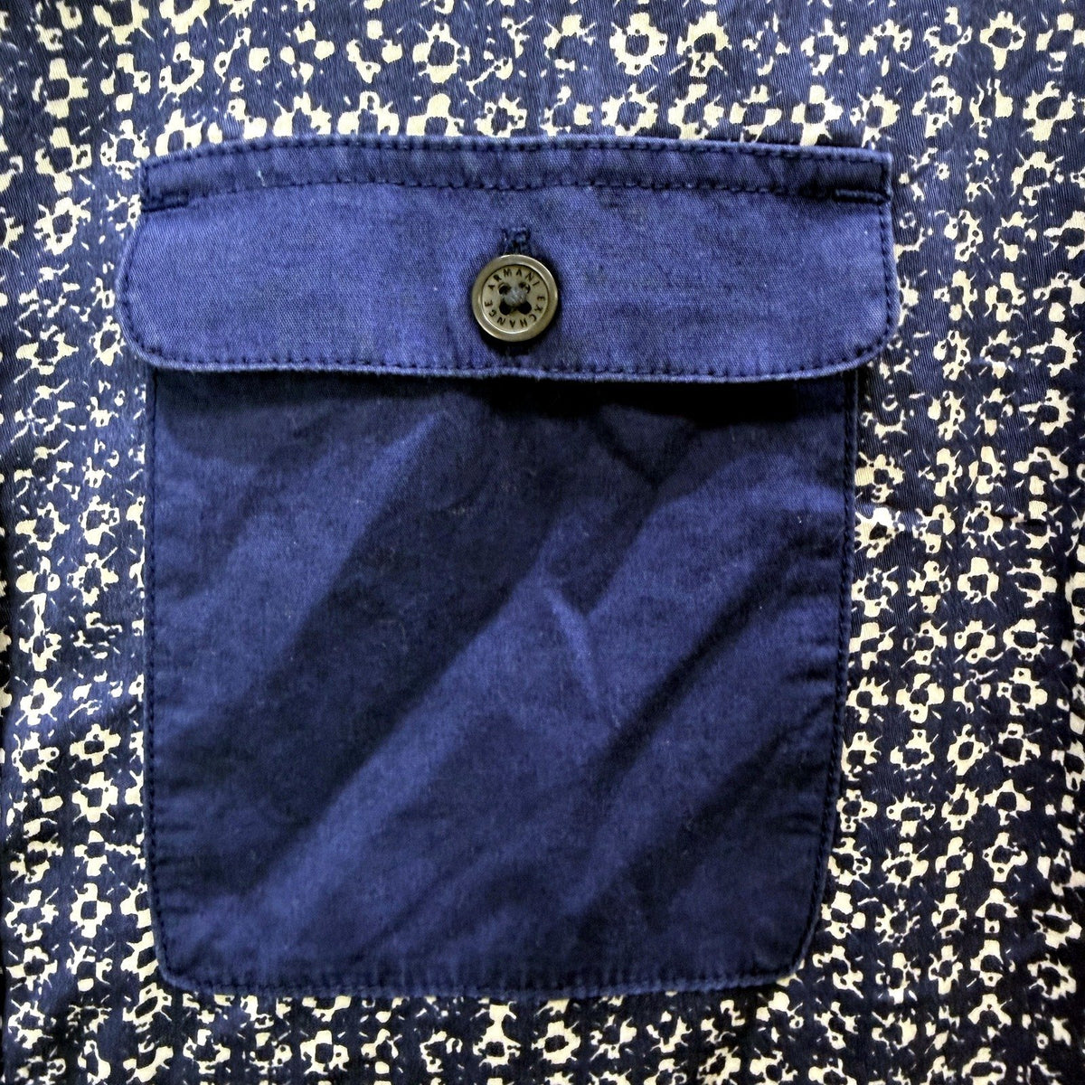 Armani Exchange Mens Button-Down Shirt Casual Cotton Blue and White Size S