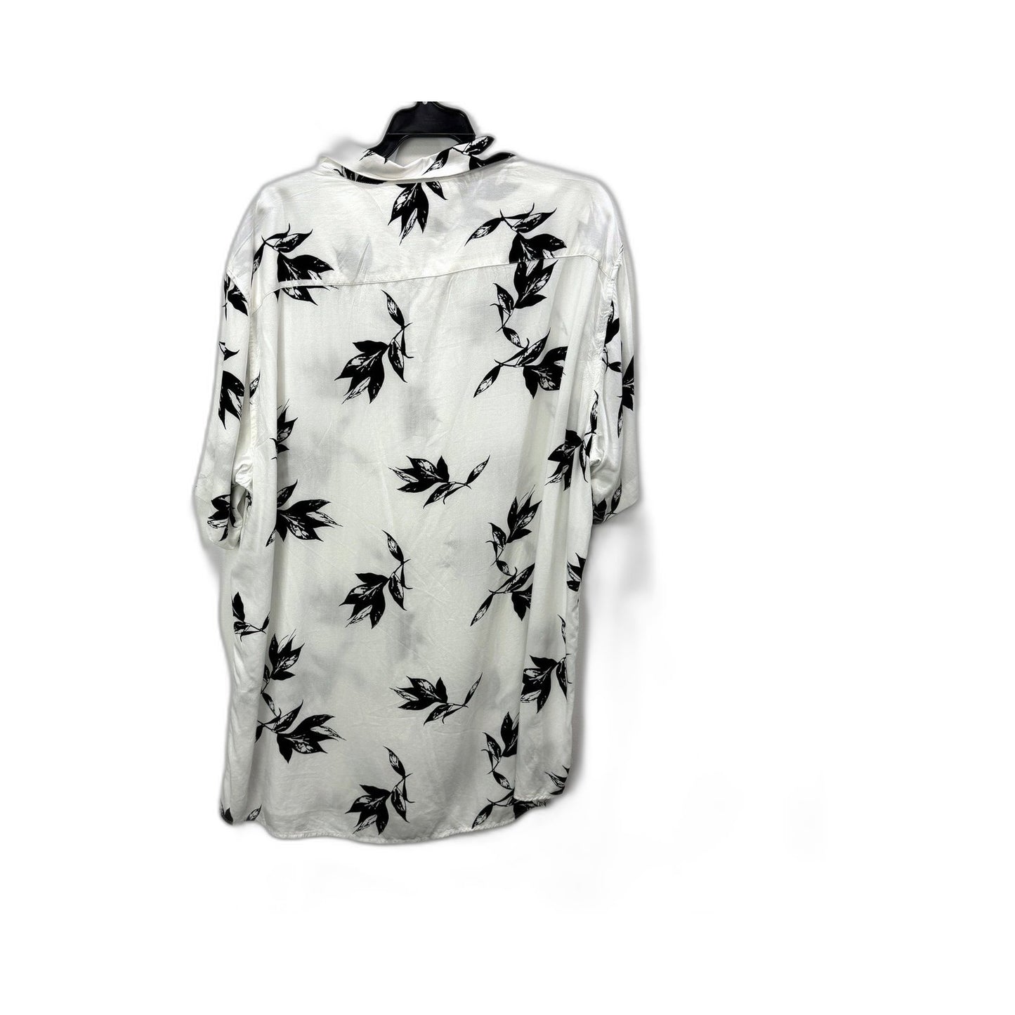 Yd. Mens Button-Up Shirt in White with Black Leaf Print Viscose, Size 3XL NEW