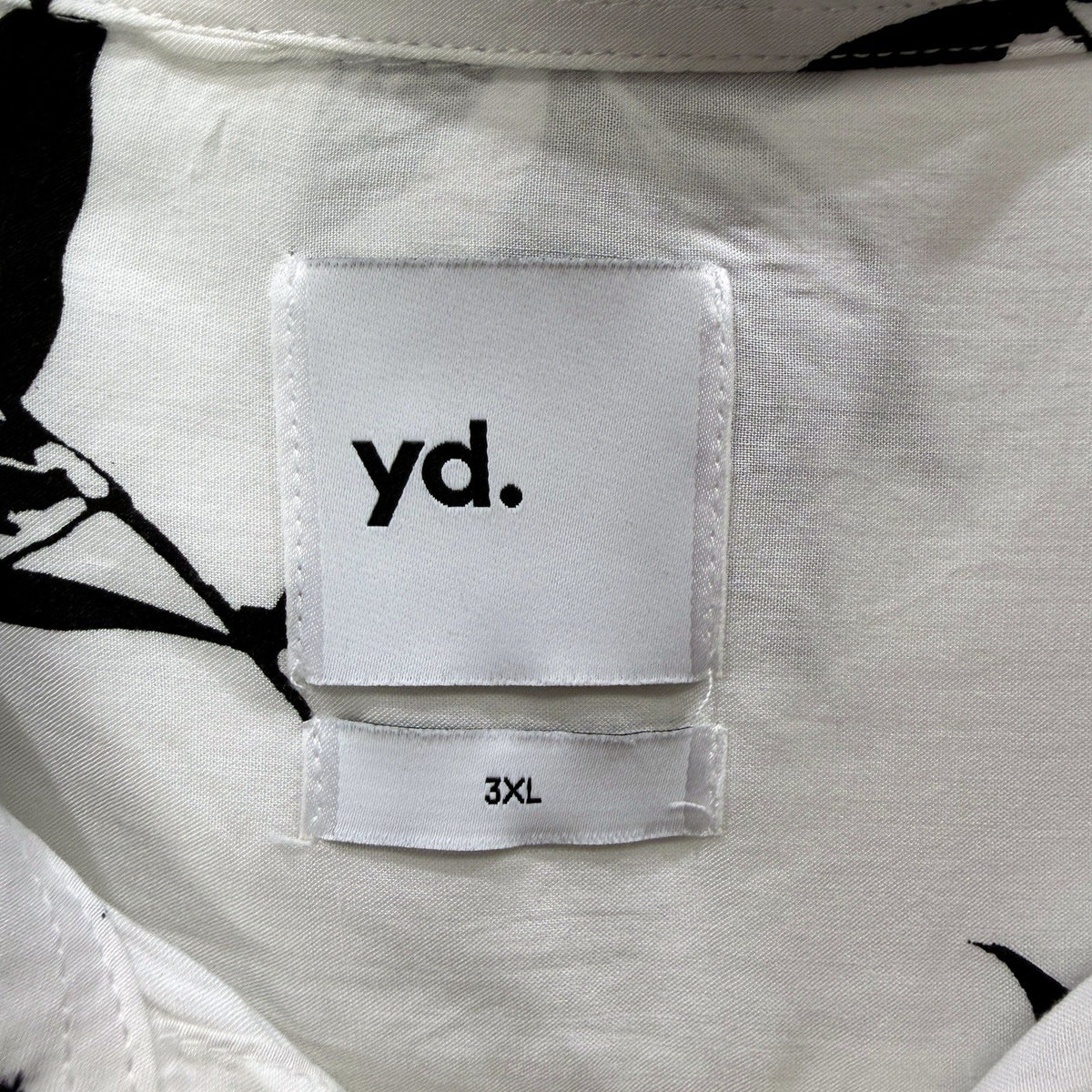 Yd. Mens Button-Up Shirt in White with Black Leaf Print Viscose, Size 3XL NEW