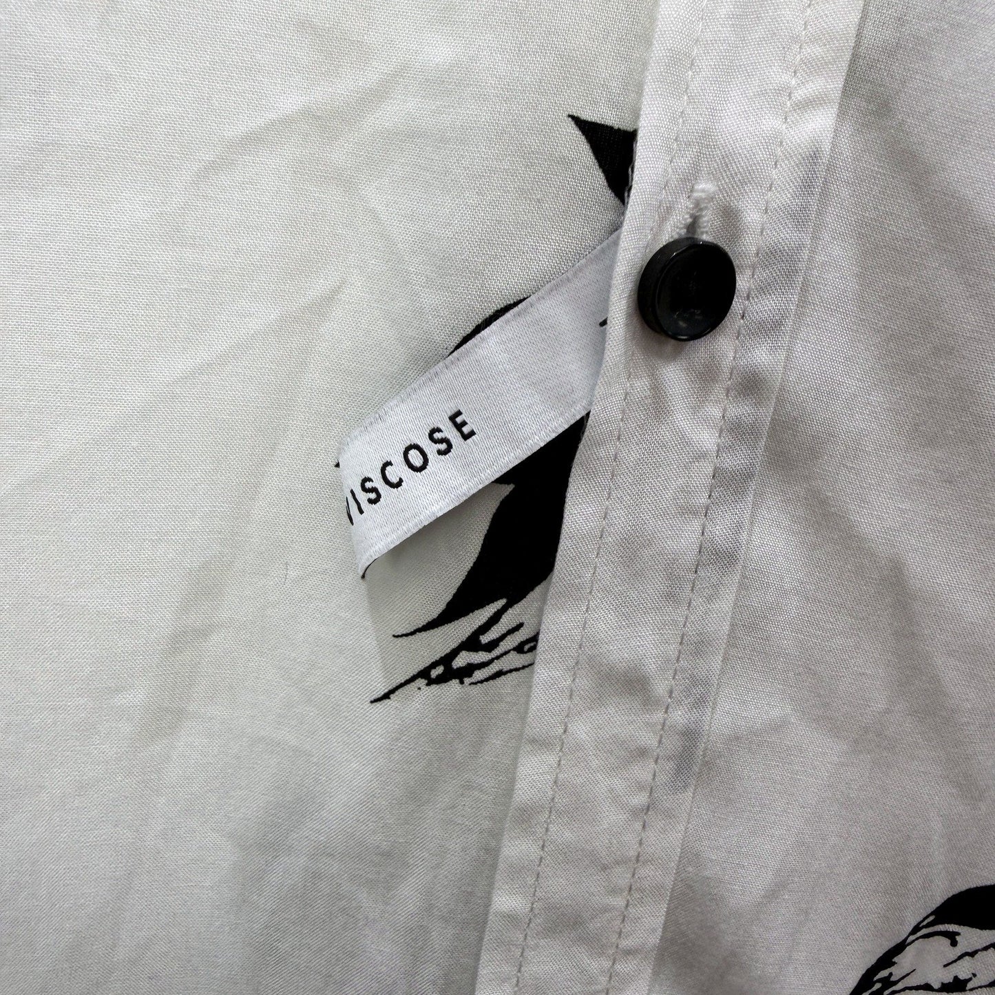 Yd. Mens Button-Up Shirt in White with Black Leaf Print Viscose, Size 3XL NEW