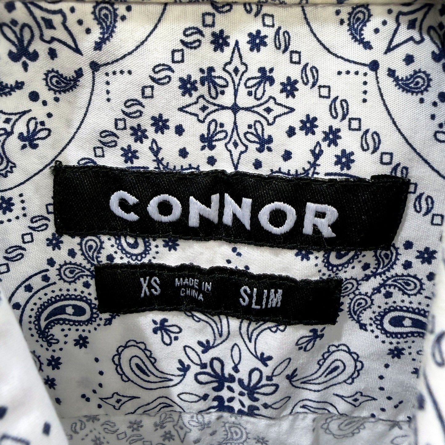 Connor Mens Button-Down Shirt Black and White Paisley Cotton Casual Size XS NEW