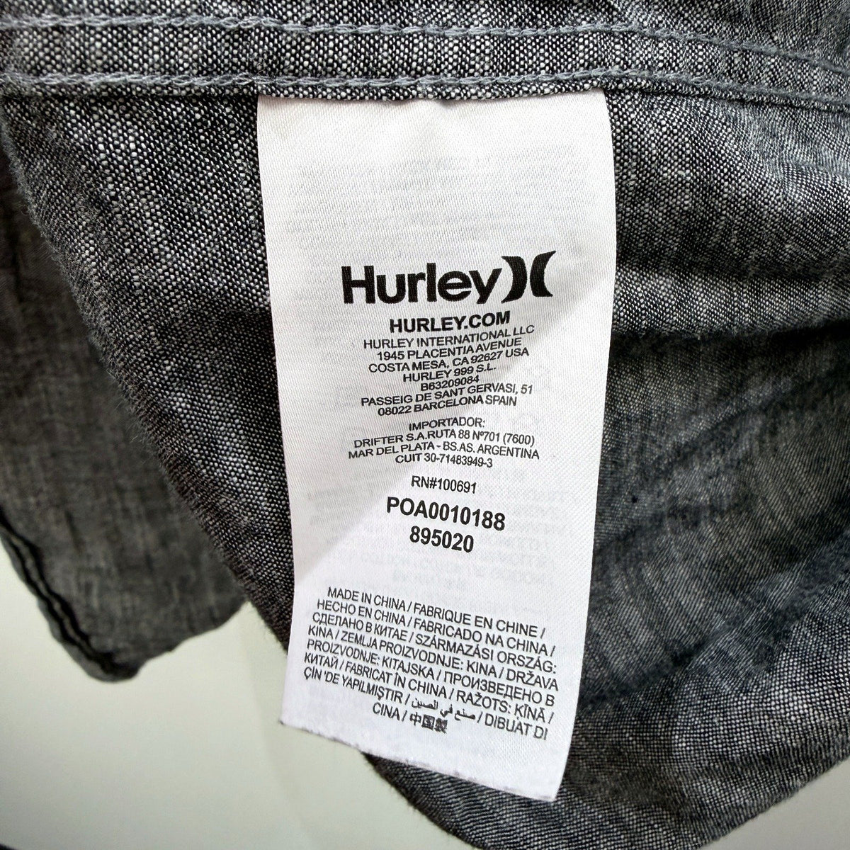 Hurley Mens Classic Fit Gray Button-Down Shirt, Size XXL NEW
