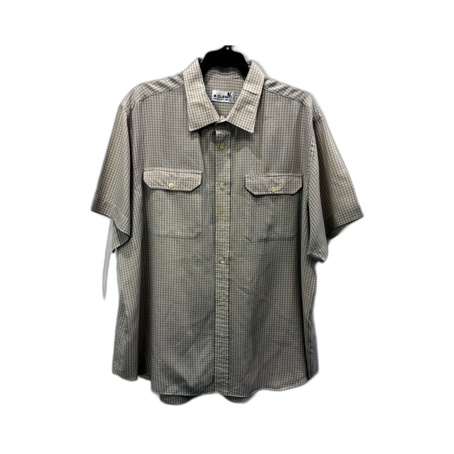 B.CLEMO Mens Button-Down Plaid Shirt in Gray/White Cotton Casual Tops XXL