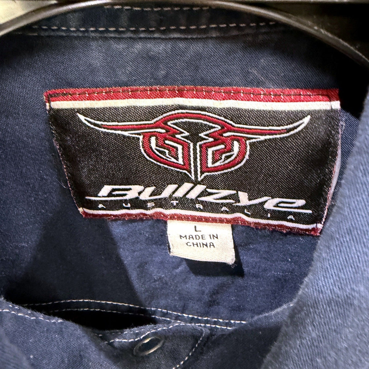 Bullzye Mens Navy Blue Cotton Button Down Shirt with Snap Pocket, Size L