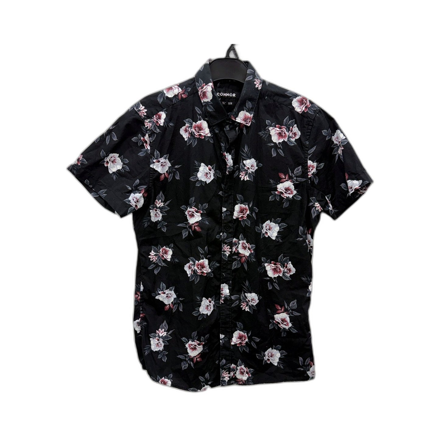 Connor Mens Slim Fit Floral Print Button-Down Shirt Black Sz XS