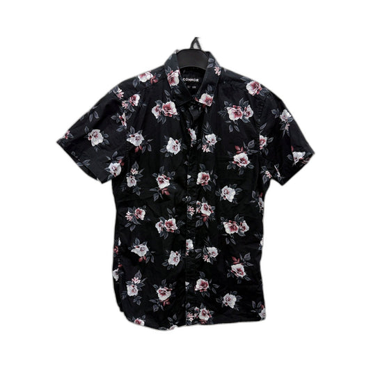 Connor Mens Slim Fit Floral Print Button-Down Shirt Black Sz XS