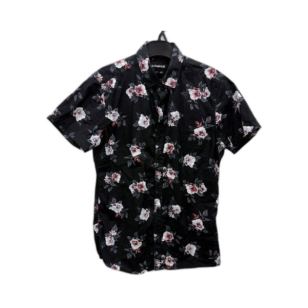 Connor Mens Slim Fit Floral Print Button-Down Shirt Black Sz XS