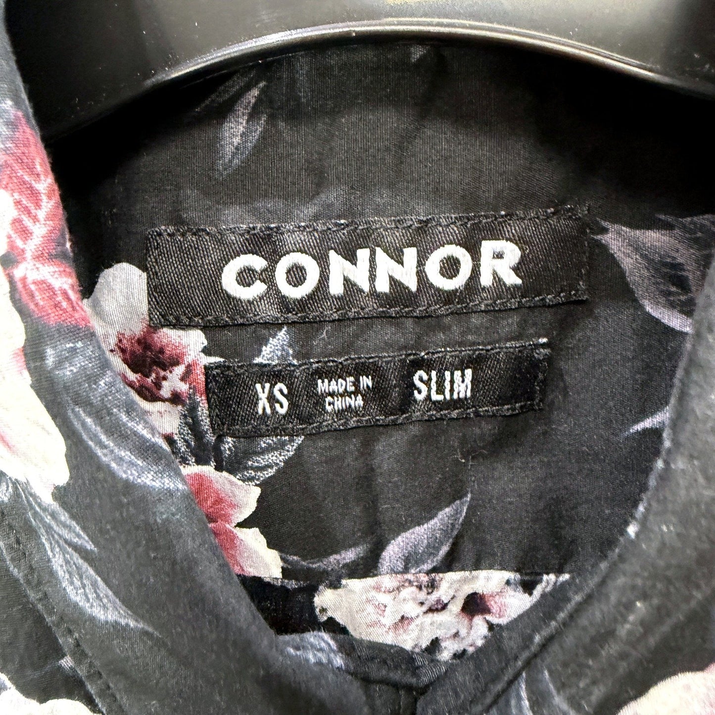 Connor Mens Slim Fit Floral Print Button-Down Shirt Black Sz XS