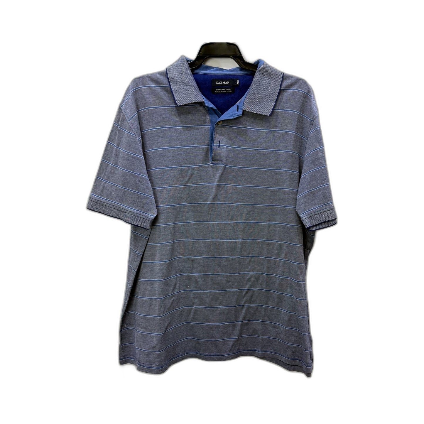 Gazman Mens Striped Cotton Polo Shirt in Gray and Blue, Size L