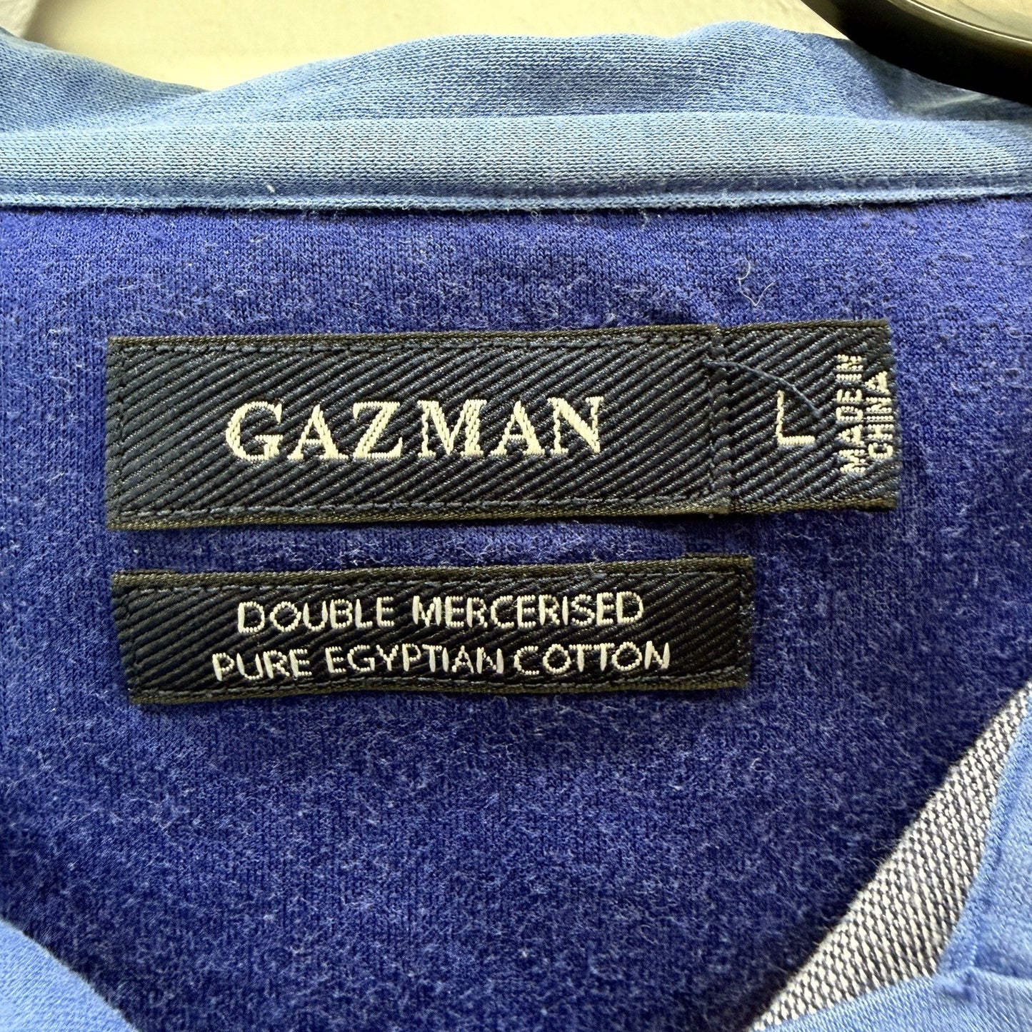 Gazman Mens Striped Cotton Polo Shirt in Gray and Blue, Size L