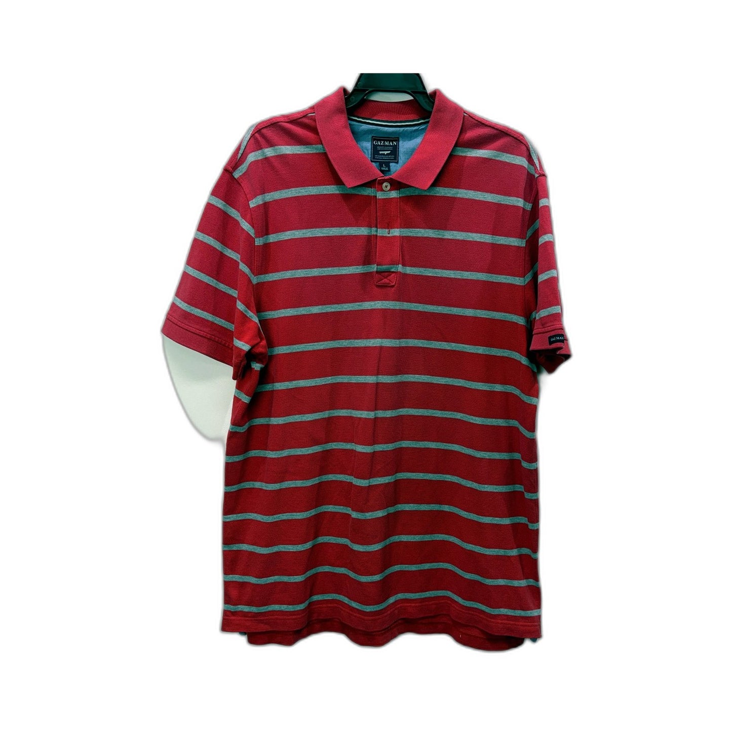 Gazman Mens Striped Cotton Polo Shirt in Red and Blue, Casual Style, Size L