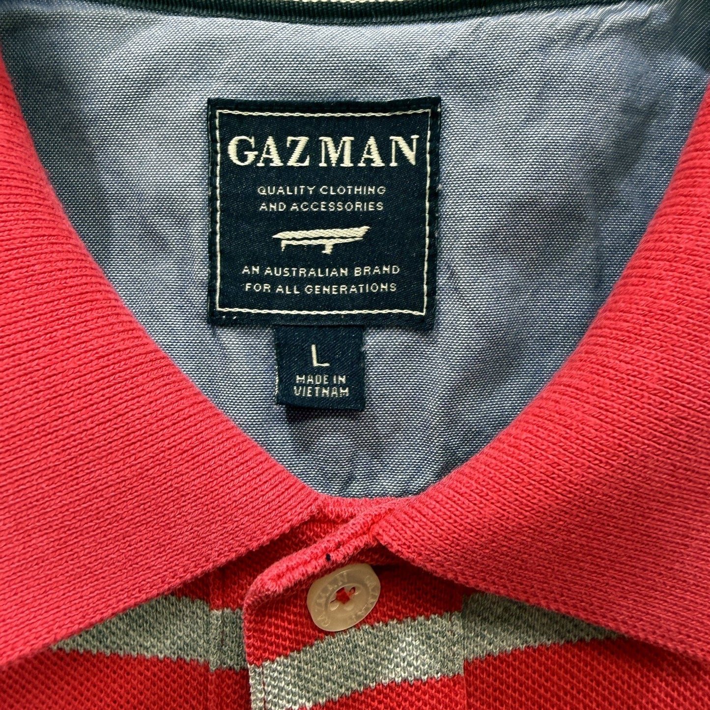Gazman Mens Striped Cotton Polo Shirt in Red and Blue, Casual Style, Size L