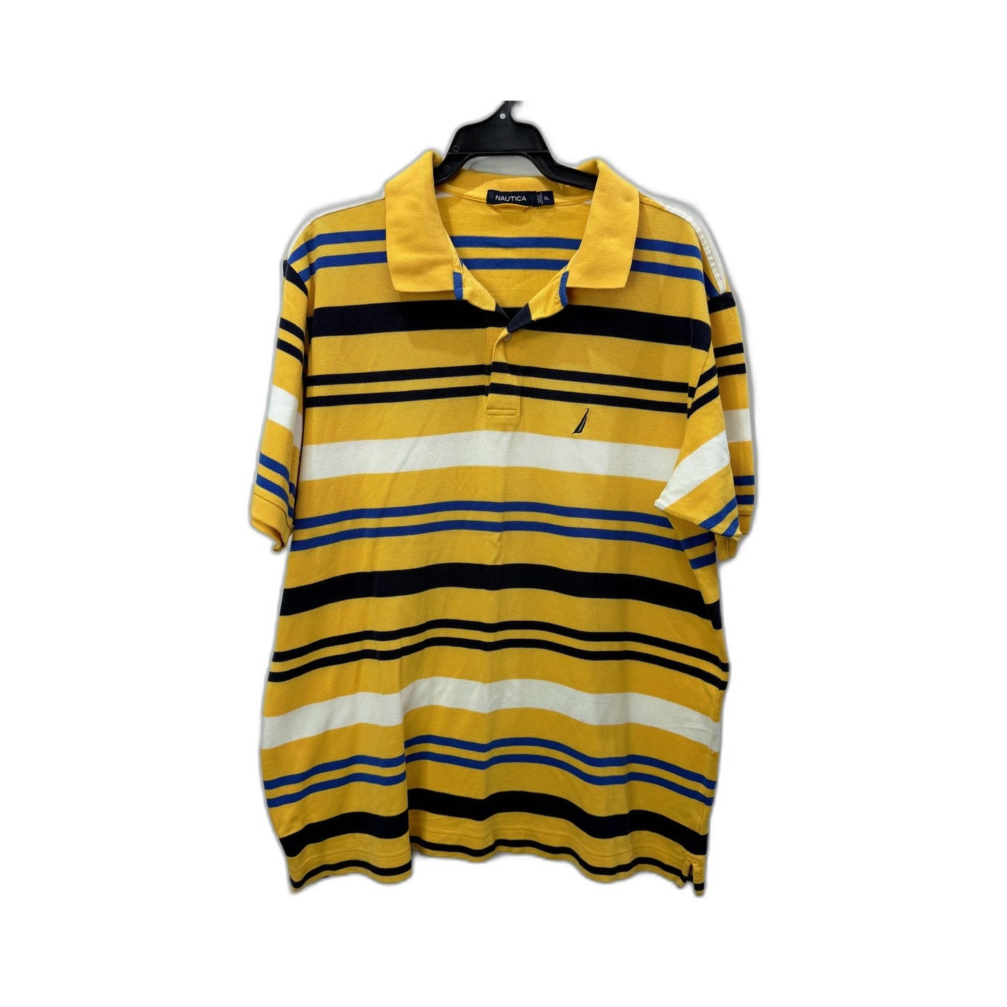 Nautica Mens Striped Polo Shirt Cotton Casual Lightweight Yellow Navy Size XL