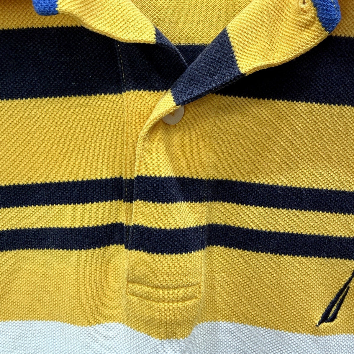 Nautica Mens Striped Polo Shirt Cotton Casual Lightweight Yellow Navy Size XL