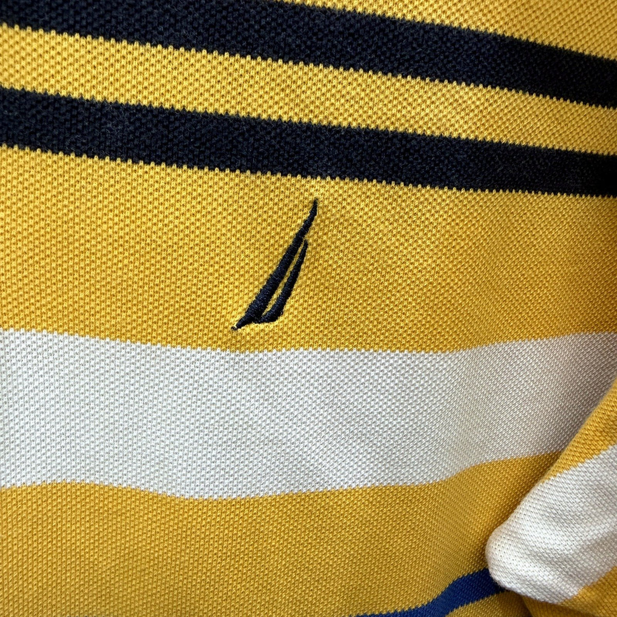 Nautica Mens Striped Polo Shirt Cotton Casual Lightweight Yellow Navy Size XL