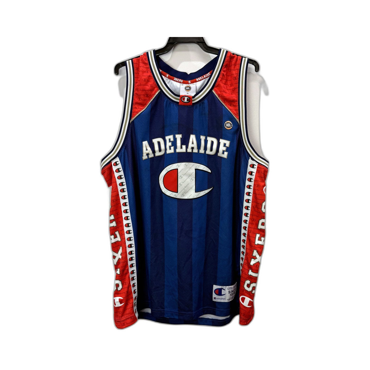 Champion Mens Vintage Basketball Jersey in Navy Blue & Red, Size XL