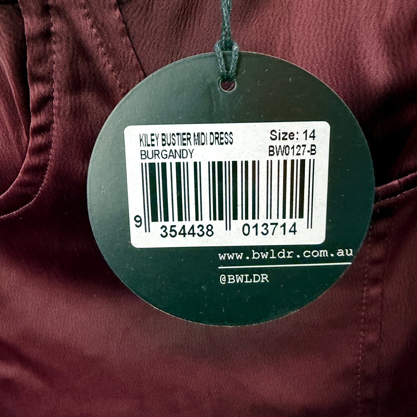 BWLDR Womens Satin Bodycon Dress with Ruched Detailing in Burgundy Size 14 NEW
