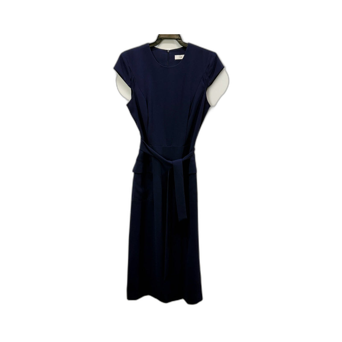 Cue Womens Belted Navy Blue Cap Sleeve Midi Dress by - Size 10