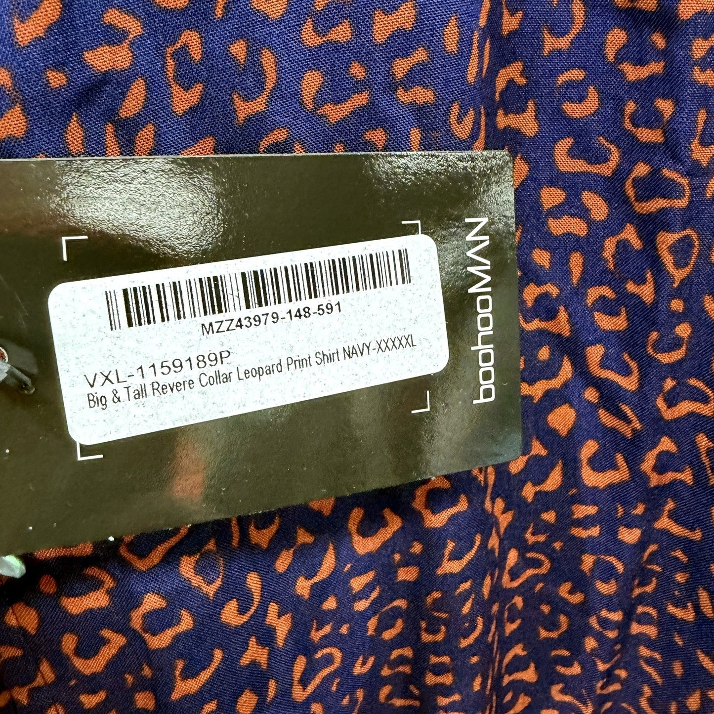 Boohooman Mens Big & Tall Revere Collar Leopard Print Navy and Orange Sz 5XL NEW