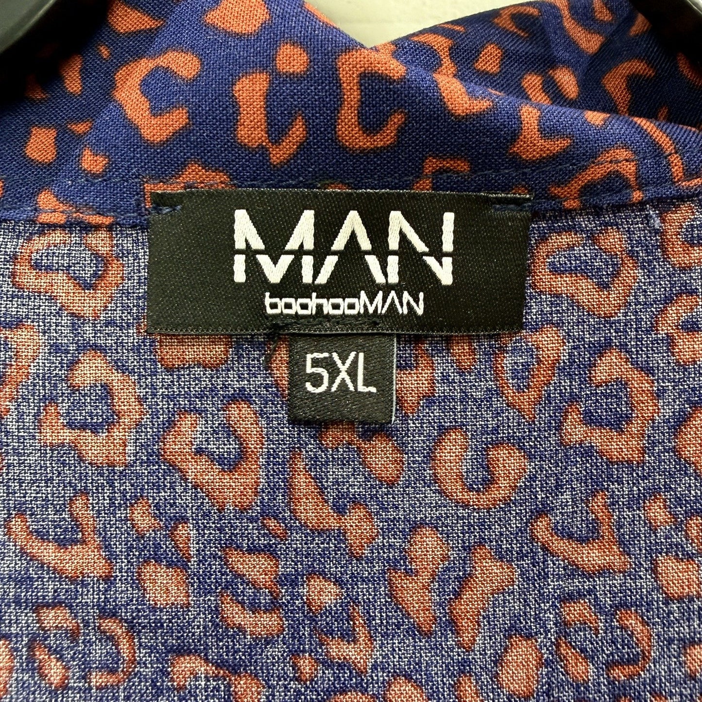 Boohooman Mens Big & Tall Revere Collar Leopard Print Navy and Orange Sz 5XL NEW