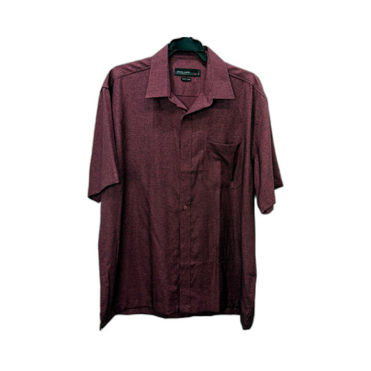 Pierre Cardin Mens Pullover Shirt Burgundy Short Sleeve Button Front Sz L