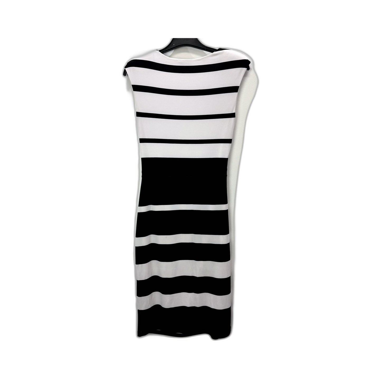 David Lawrence Womens Striped Tie Waist Sleeveless Dress Black and White Size XS