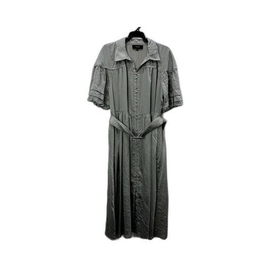 Basque Womens Pleated Puff Sleeve Linen Dress in Green - Size 14 NEW