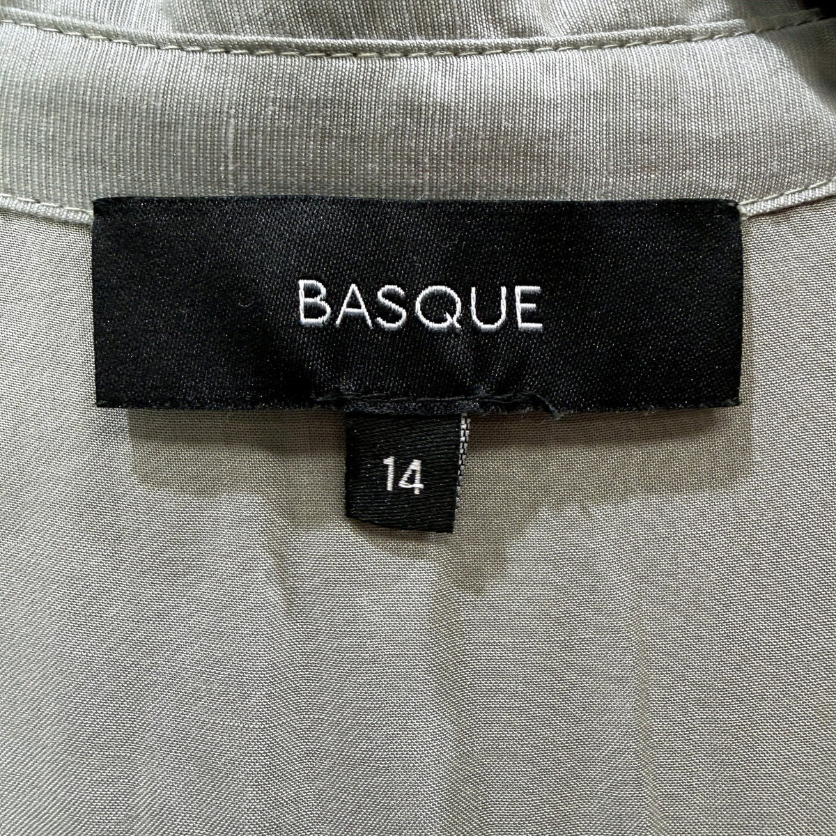 Basque Womens Pleated Puff Sleeve Linen Dress in Green - Size 14 NEW