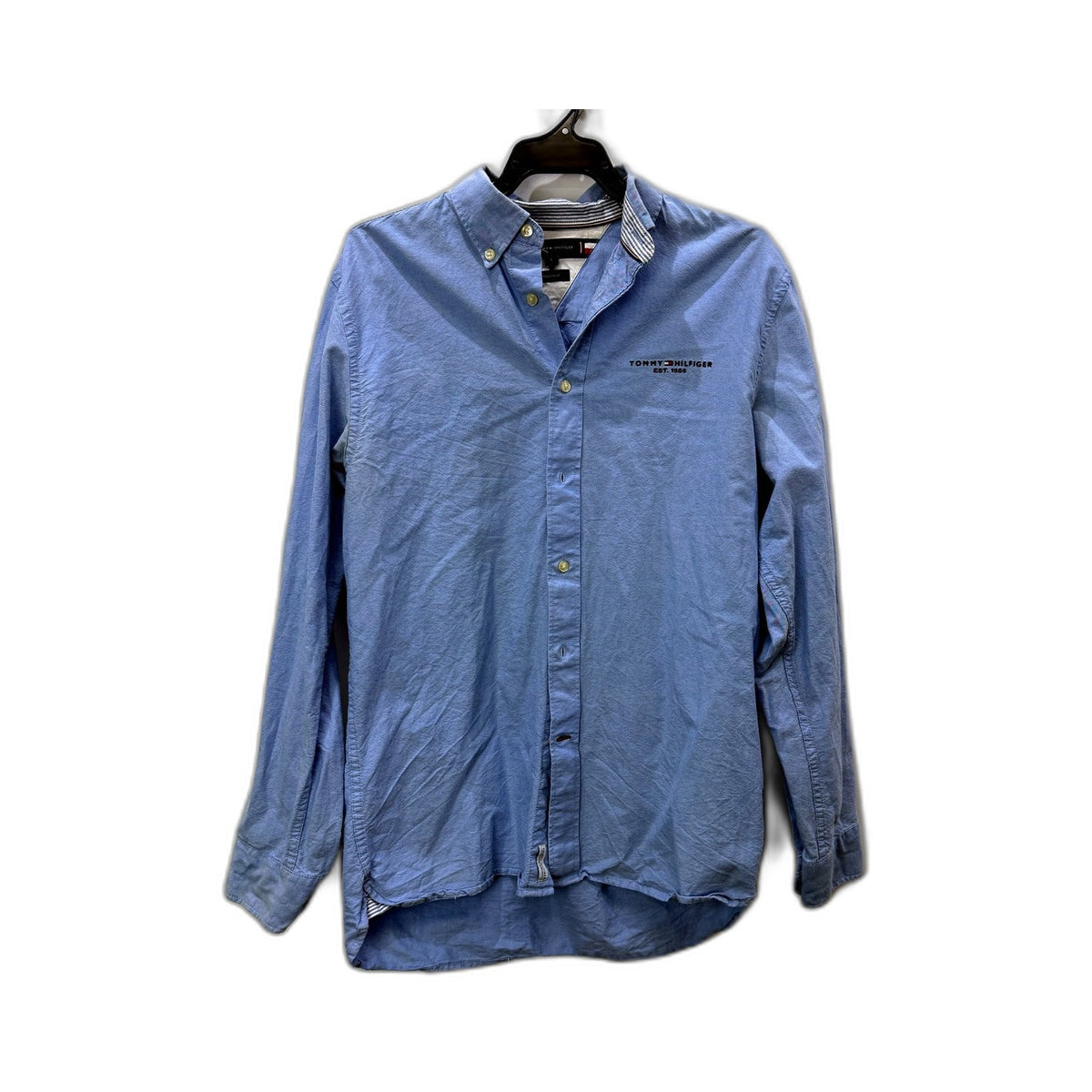 Tommy Hilfiger Mens Button-Down Shirt Light Blue Cotton Regular Fit Size L