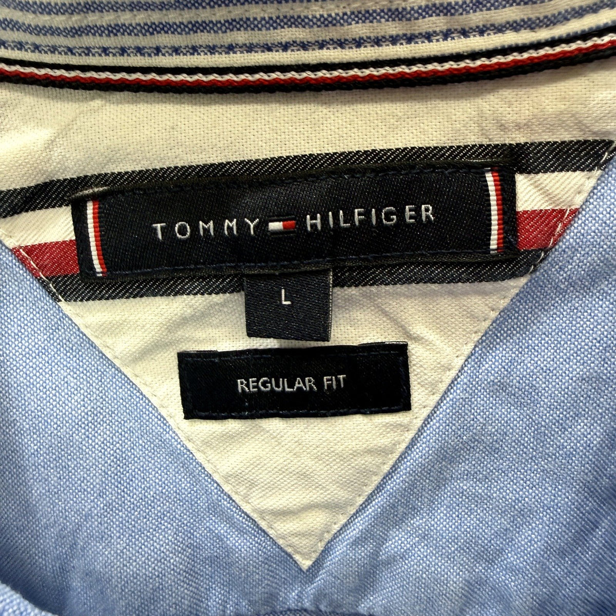 Tommy Hilfiger Mens Button-Down Shirt Light Blue Cotton Regular Fit Size L