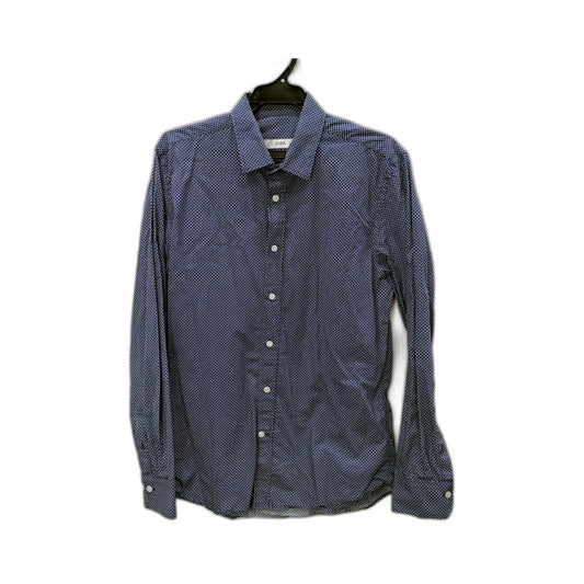 Saba Mens Patterned Button-Down Shirt in Navy Blue and White, Small Size