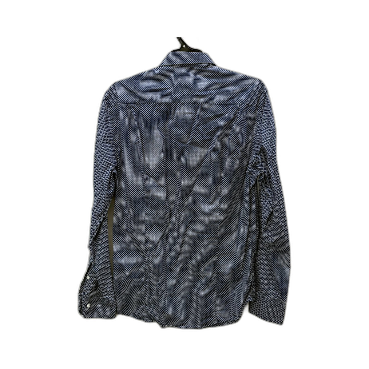 Saba Mens Patterned Button-Down Shirt in Navy Blue and White, Small Size
