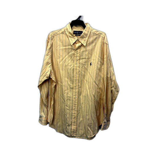 Ralph Lauren Mens Button-Down Shirt in Yellow with Blue Stripes, Size 17