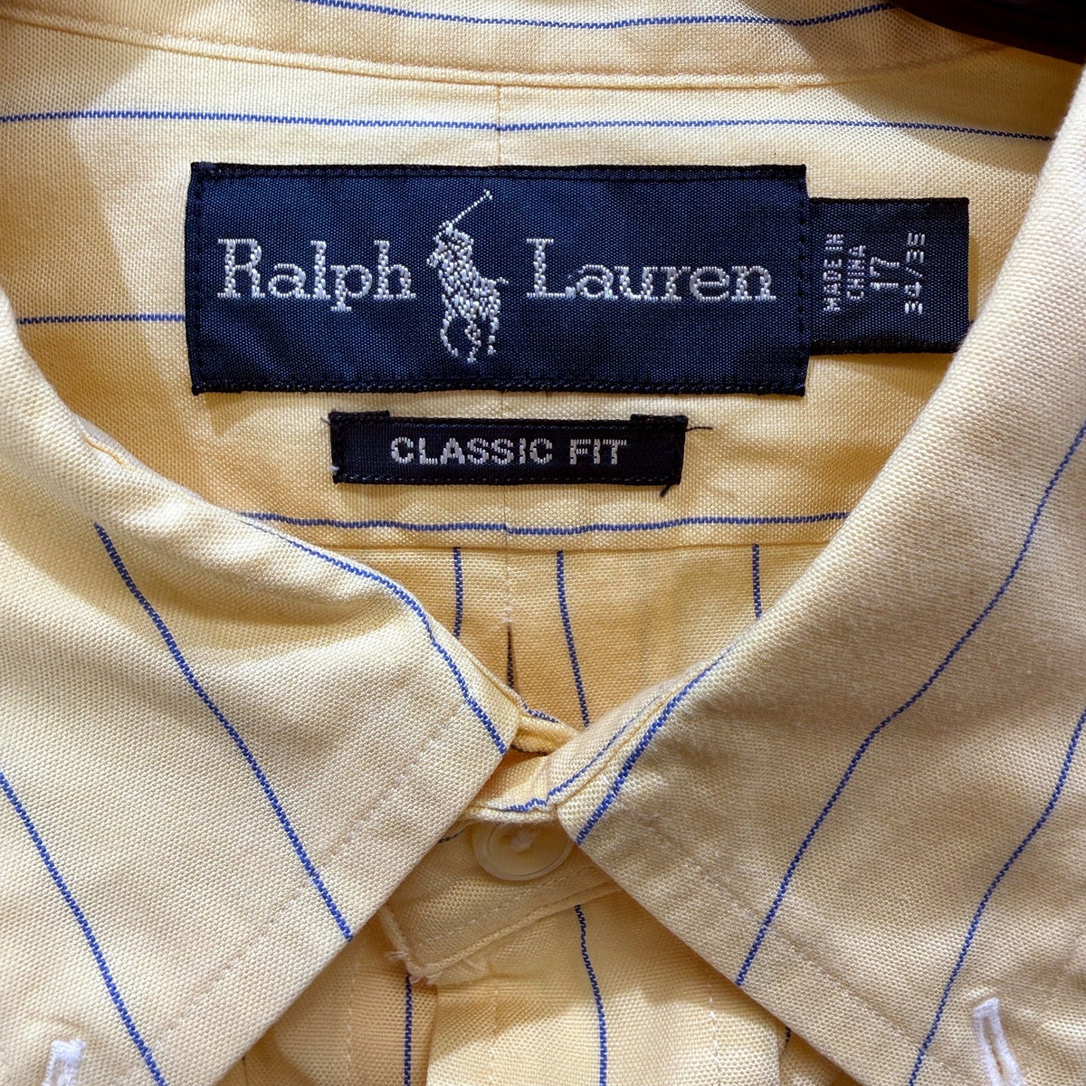 Ralph Lauren Mens Button-Down Shirt in Yellow with Blue Stripes, Size 17