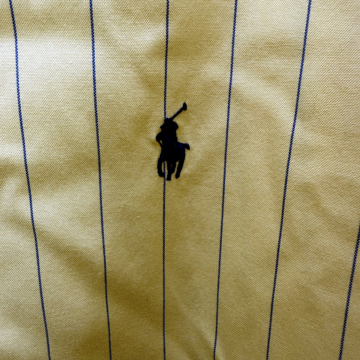 Ralph Lauren Mens Button-Down Shirt in Yellow with Blue Stripes, Size 17