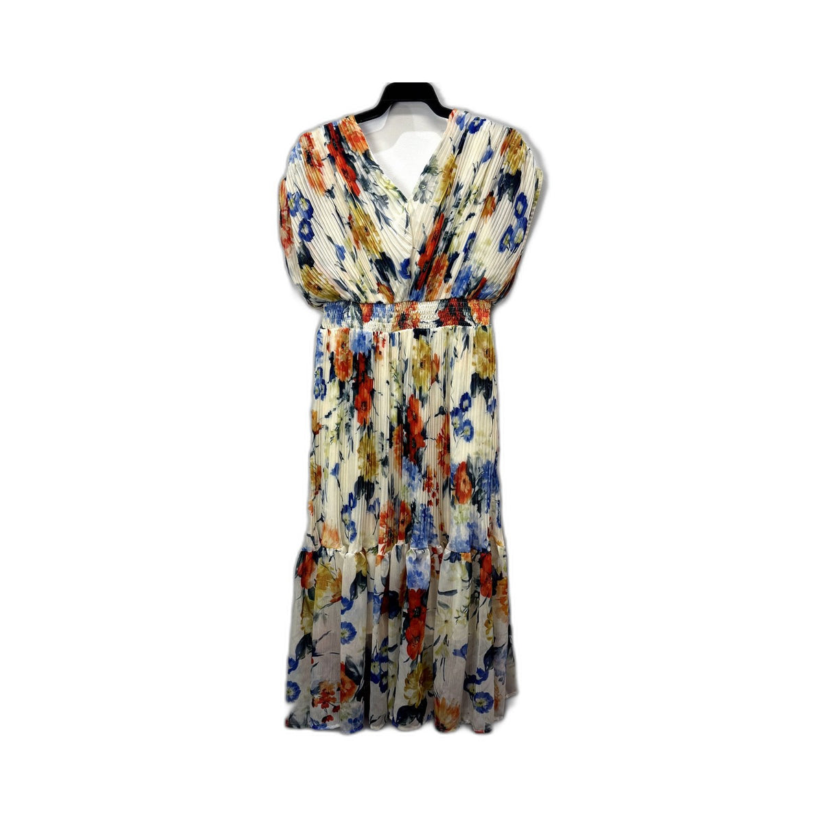 Chicwish Womens Floral Print Puff Pleated Midi Dress Multicolor Size M NEW