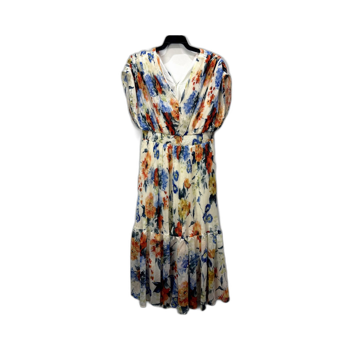 Chicwish Womens Floral Print Puff Pleated Midi Dress Multicolor Size M NEW