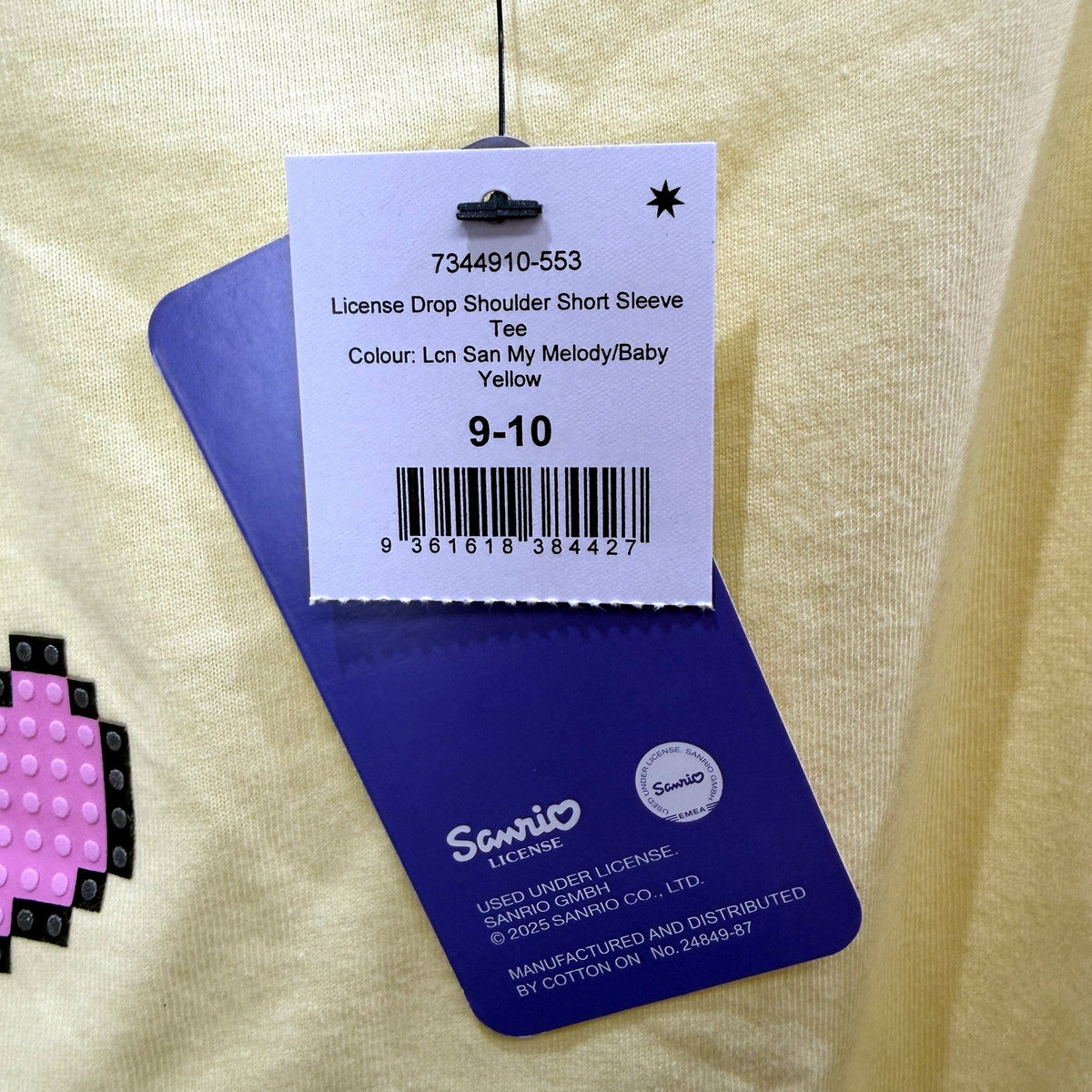 Hello Kitty Girls Pixelated Retro Game Graphic T-Shirt Yellow Size 9-10 NEW