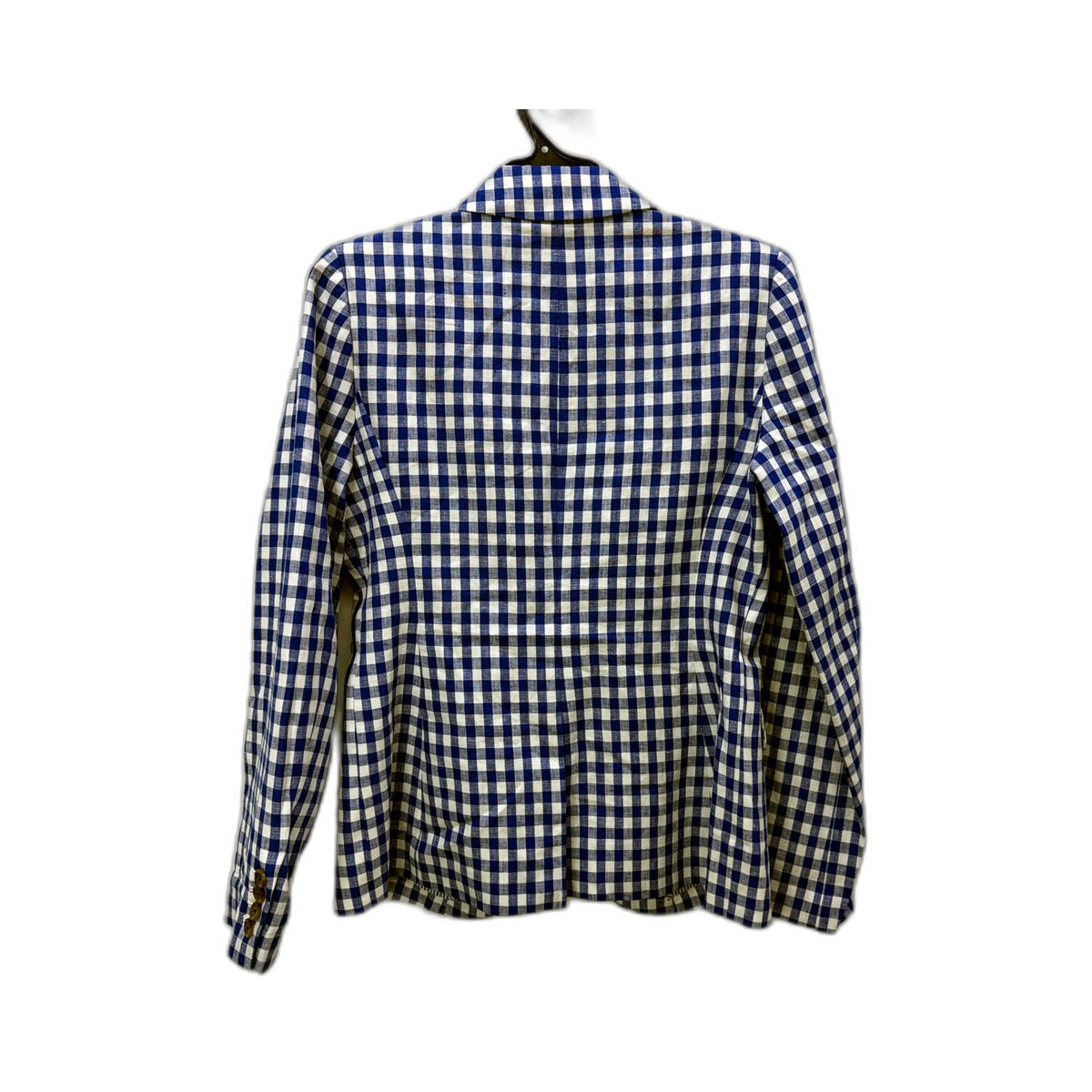J.Crew Womens Plaid Blazer Lightweight Linen Blend Blue and White Size 2