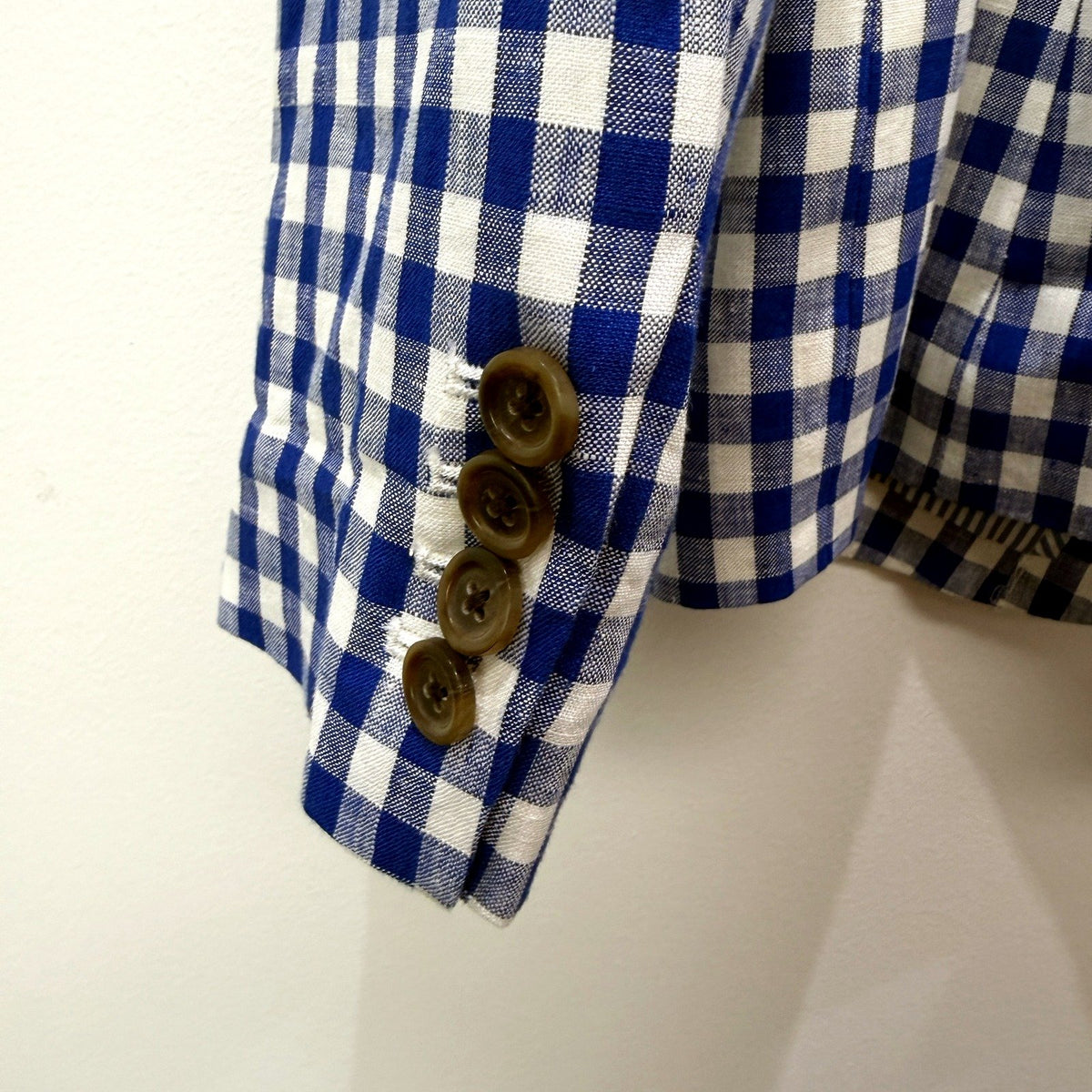 J.Crew Womens Plaid Blazer Lightweight Linen Blend Blue and White Size 2