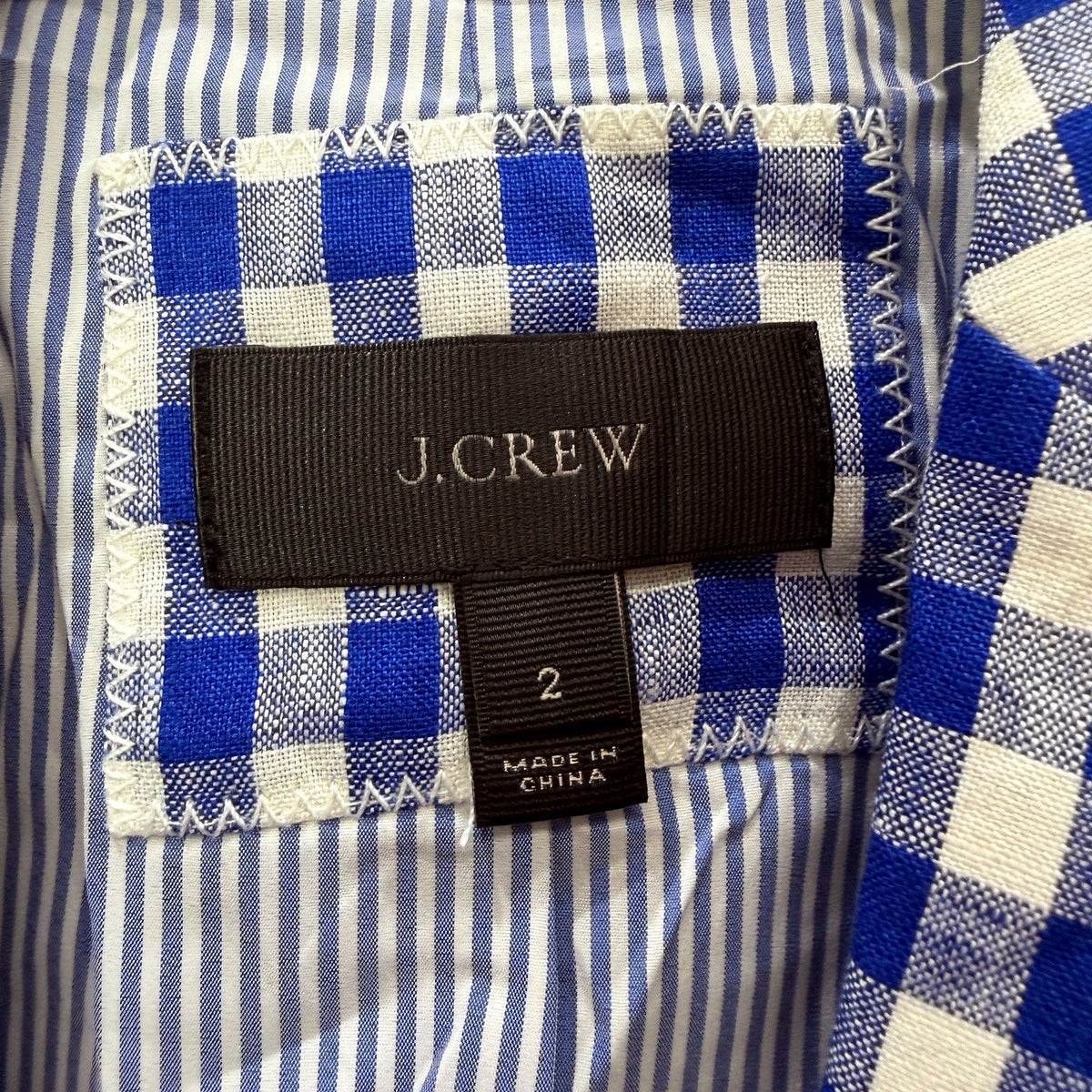 J.Crew Womens Plaid Blazer Lightweight Linen Blend Blue and White Size 2
