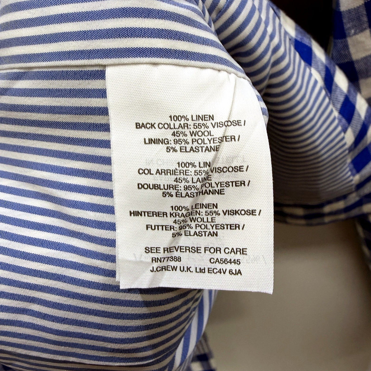 J.Crew Womens Plaid Blazer Lightweight Linen Blend Blue and White Size 2