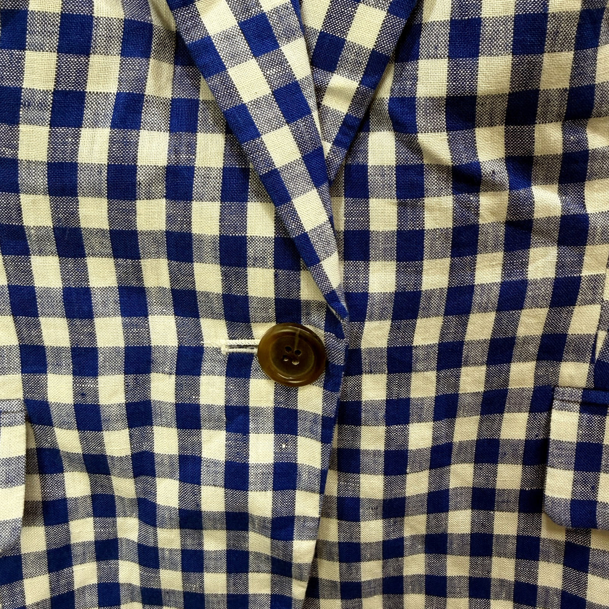 J.Crew Womens Plaid Blazer Lightweight Linen Blend Blue and White Size 2