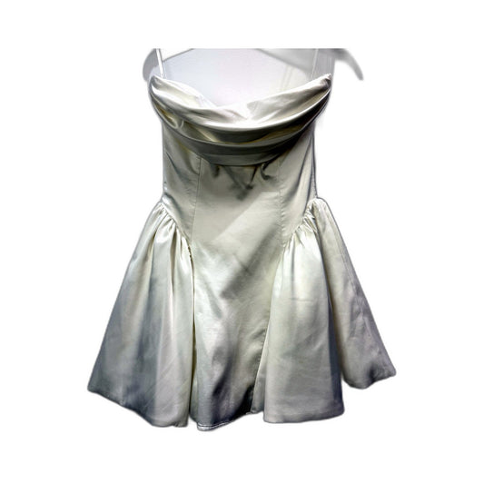Babyboo Womens Mini Flared Hip Dress Satin Formal Prom Gown Ivory Size XS