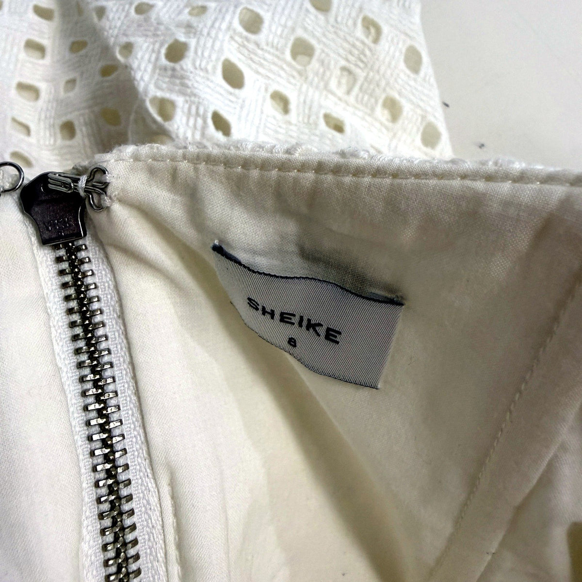 Sheike Womens Eyelet Dress - Casual Summer Cotton White Size 8