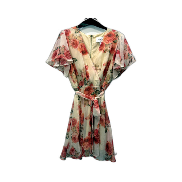 Pilgrim Womens Floral Print Dress Belted Flutter Sleeve Casual Feminine Size 10