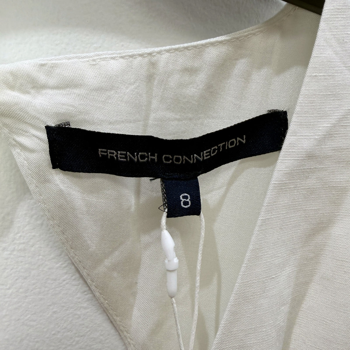 French Connection Womens Flared Puff Sleeve Smocked Dress White Size 8 NEW