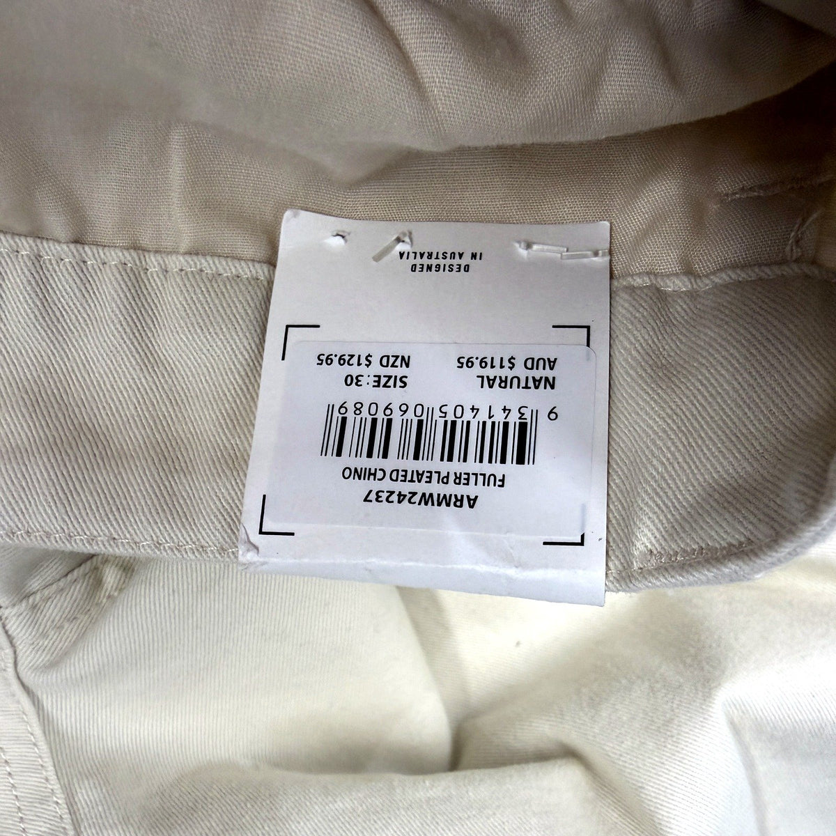 Arvust Mens Fuller Pleated Chino Trousers Natural Cotton Casual Size 30 NEW